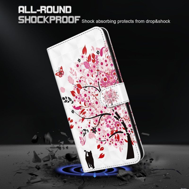 Flip Case Für Xiaomi Redmi Note 11 Pro / 11 Pro 5G Rosa Baum Und Schwarze Katze