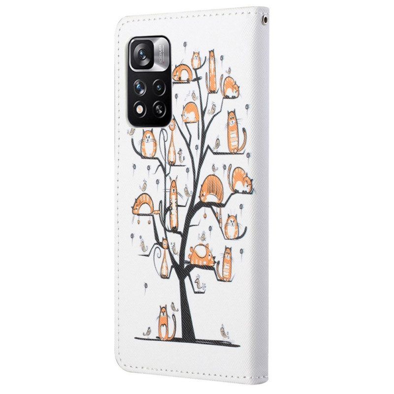 Lederhüllen Für Xiaomi Redmi Note 11 Pro / 11 Pro 5G Mit Kordel Funky Cats Mit Riemen