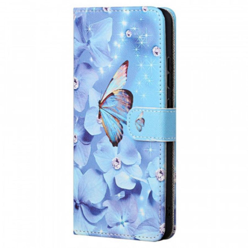 Lederhüllen Für Xiaomi Redmi Note 11 Pro / 11 Pro 5G Mit Kordel Riemchen-diamant-schmetterlinge