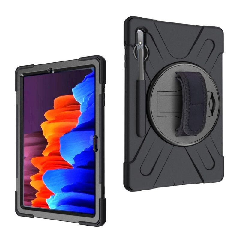 Hülle Samsung Galaxy Tab S7 Plus Schwarz Extrem Widerstandsfähig Mit Riemen
