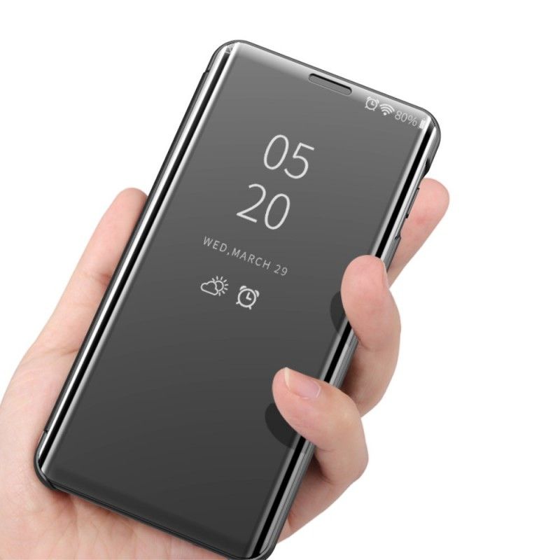 Ansichtsabdeckung Samsung Galaxy A30 Schwarz Spiegel Und Kunstleder