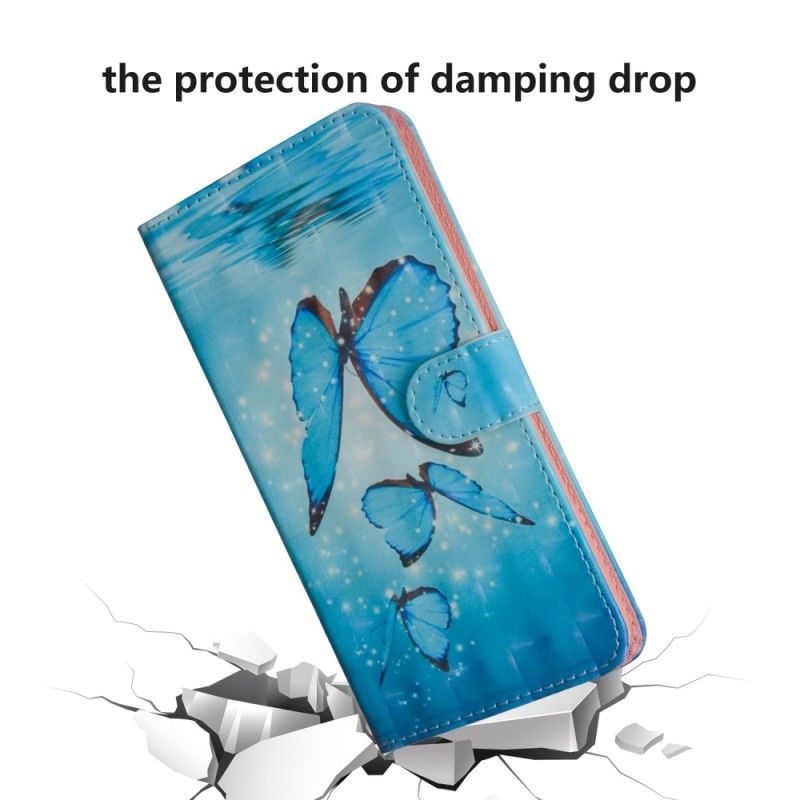 Lederhüllen Für Samsung Galaxy A30 Fliegende Blaue Schmetterlinge