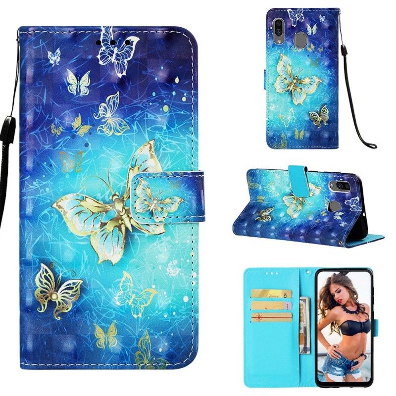 Lederhüllen Für Samsung Galaxy A30 Goldene Tanga-Schmetterlinge