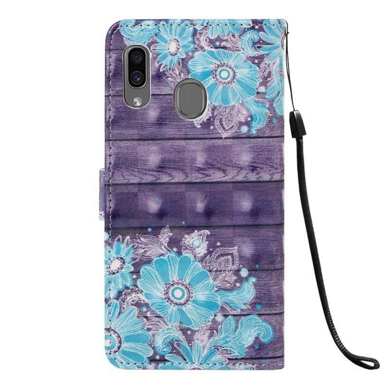 Lederhüllen Samsung Galaxy A30 Blaue Blüten