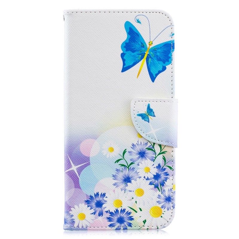 Lederhüllen Samsung Galaxy A30 Magenta Bemalte Schmetterlinge Und Blumen