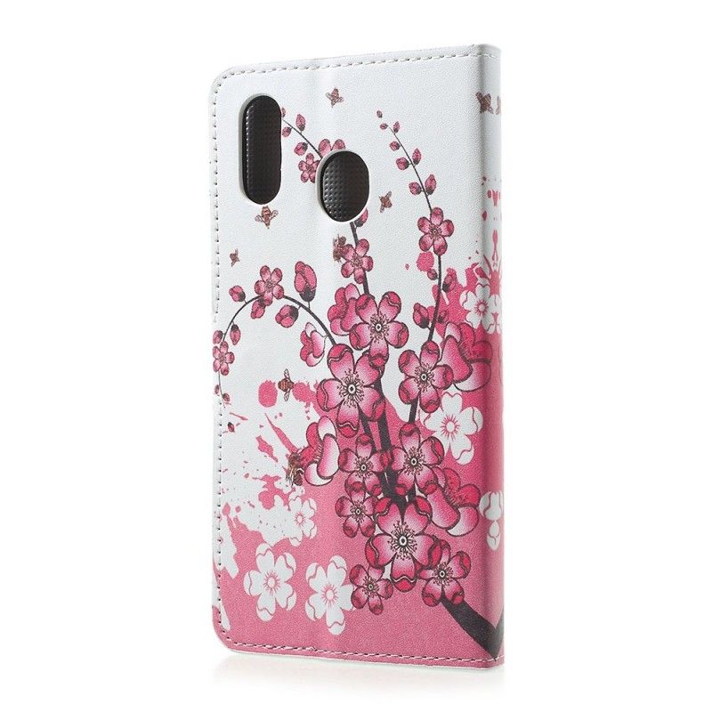 Lederhüllen Samsung Galaxy A30 Magenta Tropische Blumen