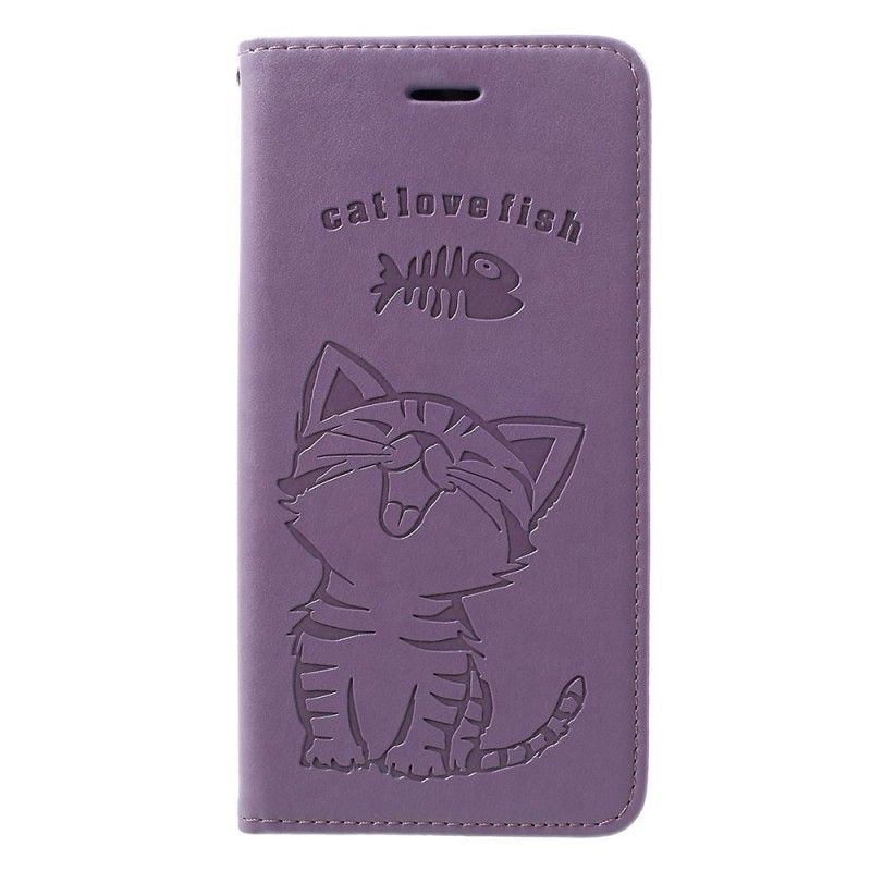 Lederhüllen Samsung Galaxy A30 Roségold Handyhülle Kätzchen Katze Liebt Fisch