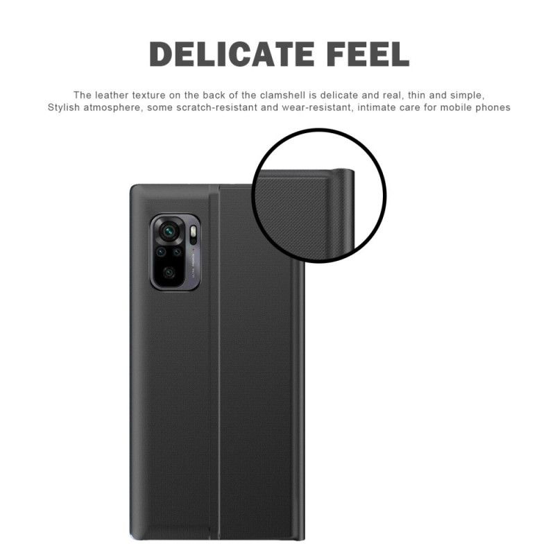 Ansichtsabdeckung Xiaomi Redmi Note 10 / Note 10S Schwarz Strukturiertes Kunstleder