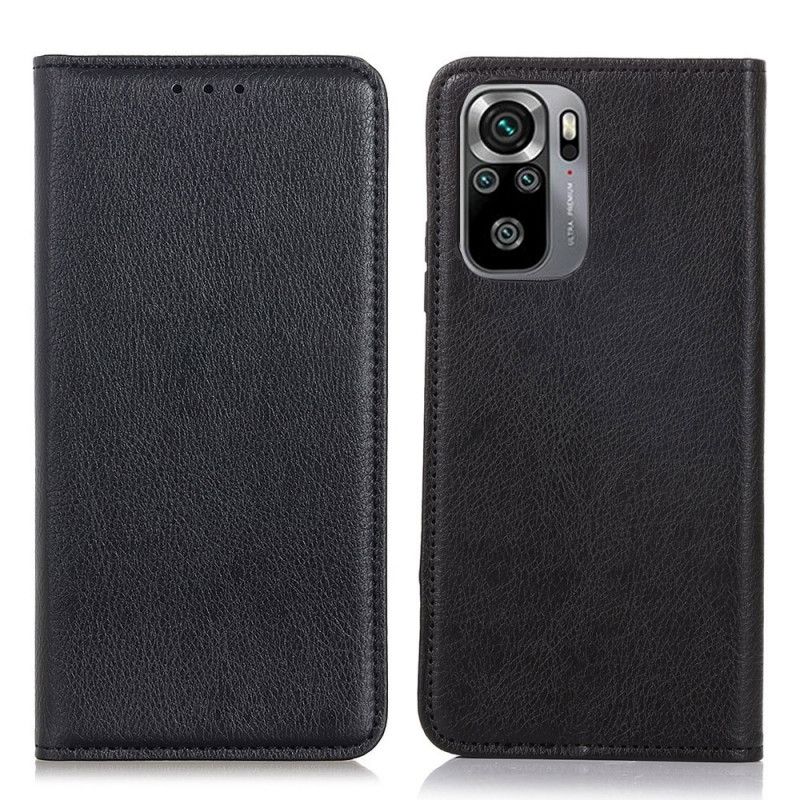 Flip Case Für Xiaomi Redmi Note 10 / Note 10S Schwarz Litschi-Spaltleder