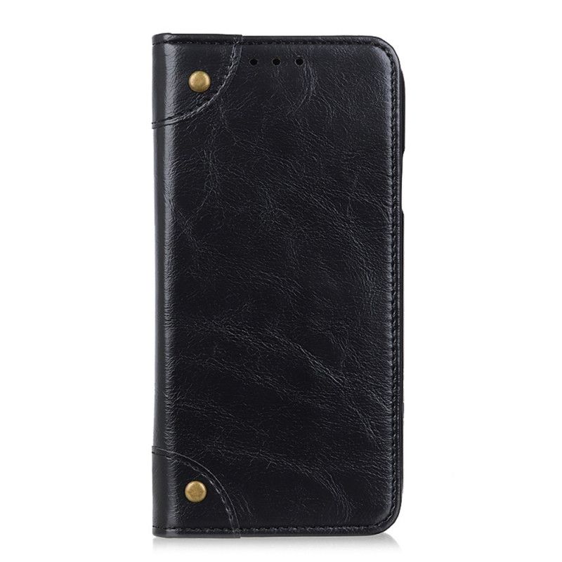 Flip Case Für Xiaomi Redmi Note 10 / Note 10S Schwarz Vintage Nieten Aus Gespaltenem Leder