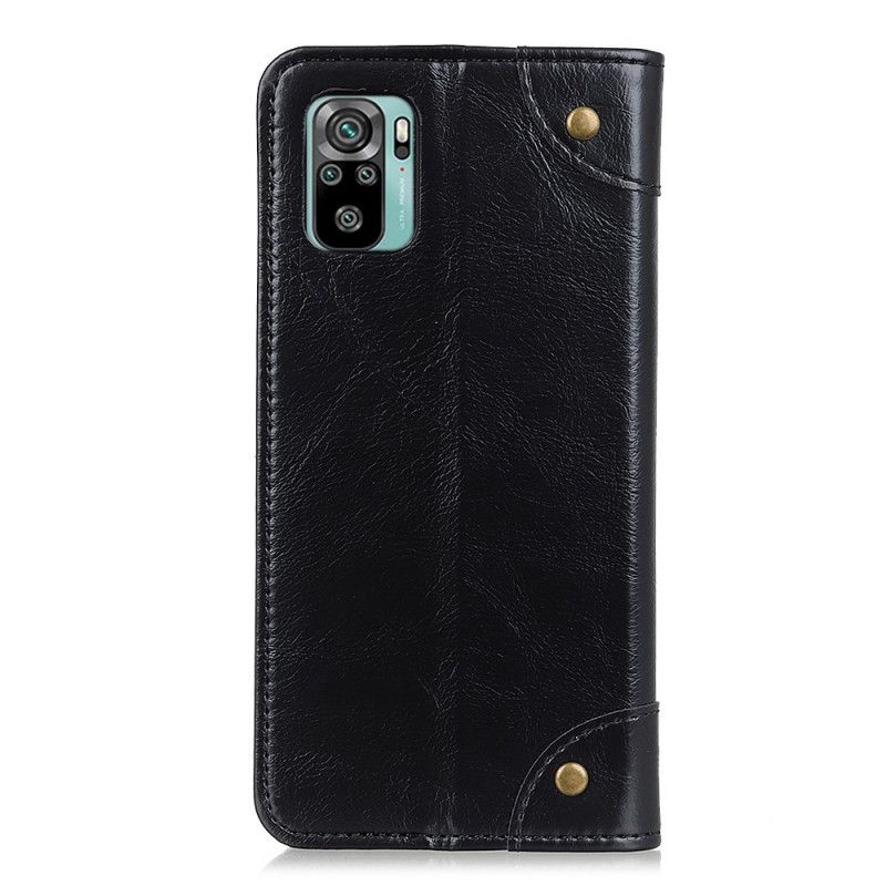 Flip Case Für Xiaomi Redmi Note 10 / Note 10S Schwarz Vintage Nieten Aus Gespaltenem Leder