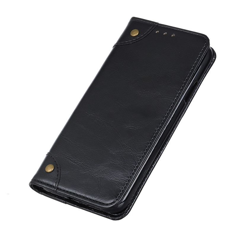 Flip Case Für Xiaomi Redmi Note 10 / Note 10S Schwarz Vintage Nieten Aus Gespaltenem Leder