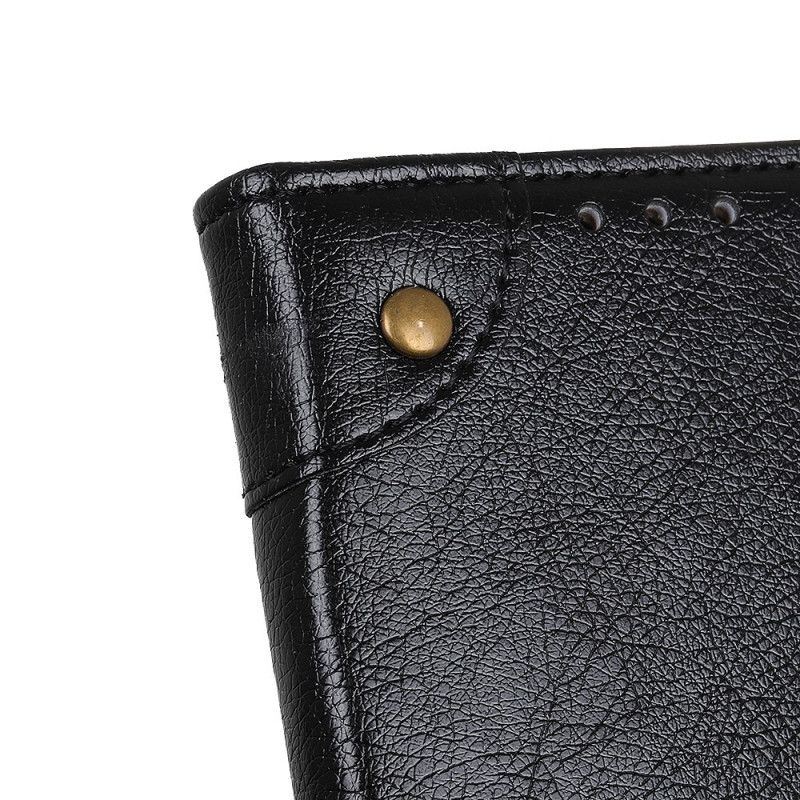 Lederhüllen Für Xiaomi Redmi Note 10 / Note 10S Schwarz Vintage Nieten Nappaleder Stil