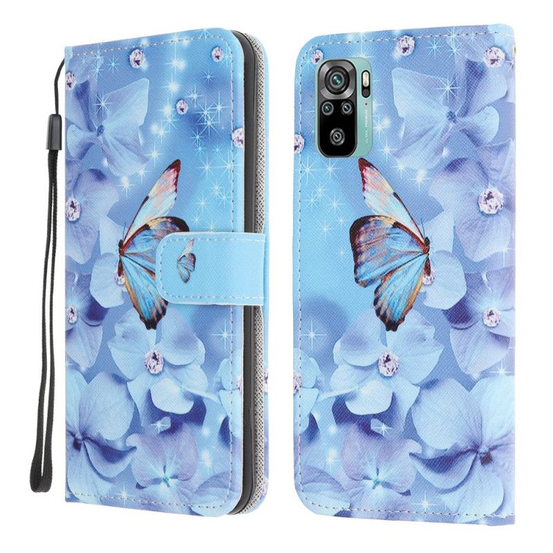 Lederhüllen Xiaomi Redmi Note 10 / Note 10S Diamantschmetterlinge Mit Tanga