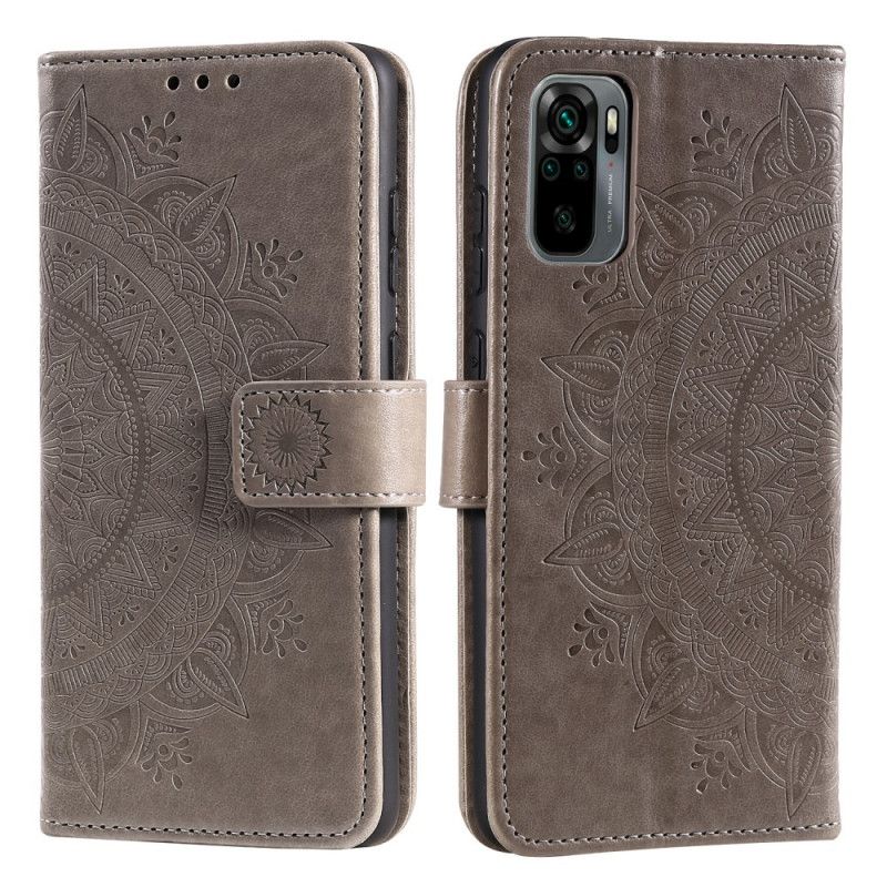 Lederhüllen Xiaomi Redmi Note 10 / Note 10S Grau Sonnenmandala