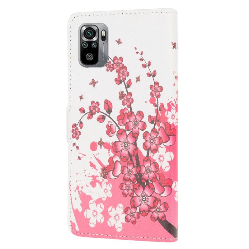 Lederhüllen Xiaomi Redmi Note 10 / Note 10S Magenta Tropische Blumen