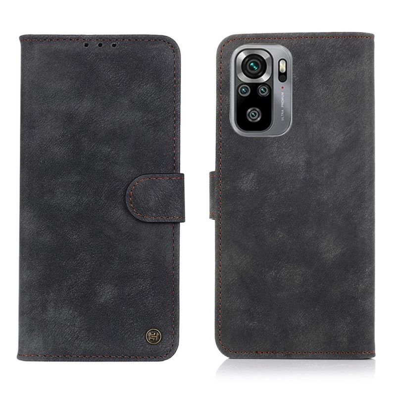 Lederhüllen Xiaomi Redmi Note 10 / Note 10S Schwarz Niet Vintage Leder Stil