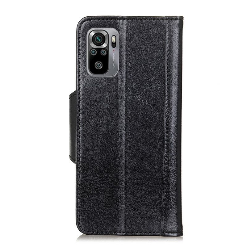 Lederhüllen Xiaomi Redmi Note 10 / Note 10S Schwarz Silberverschluss Aus Mattem Kunstleder