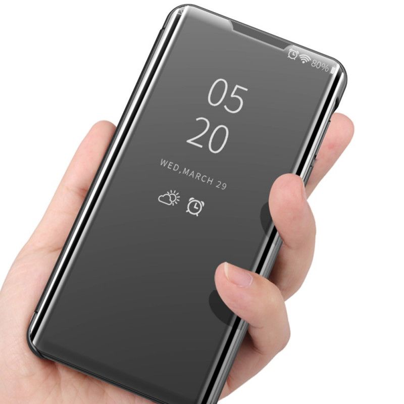 Sichtabdeckung Xiaomi Redmi Note 10 / Note 10S Schwarz Spiegel Und Kunstleder