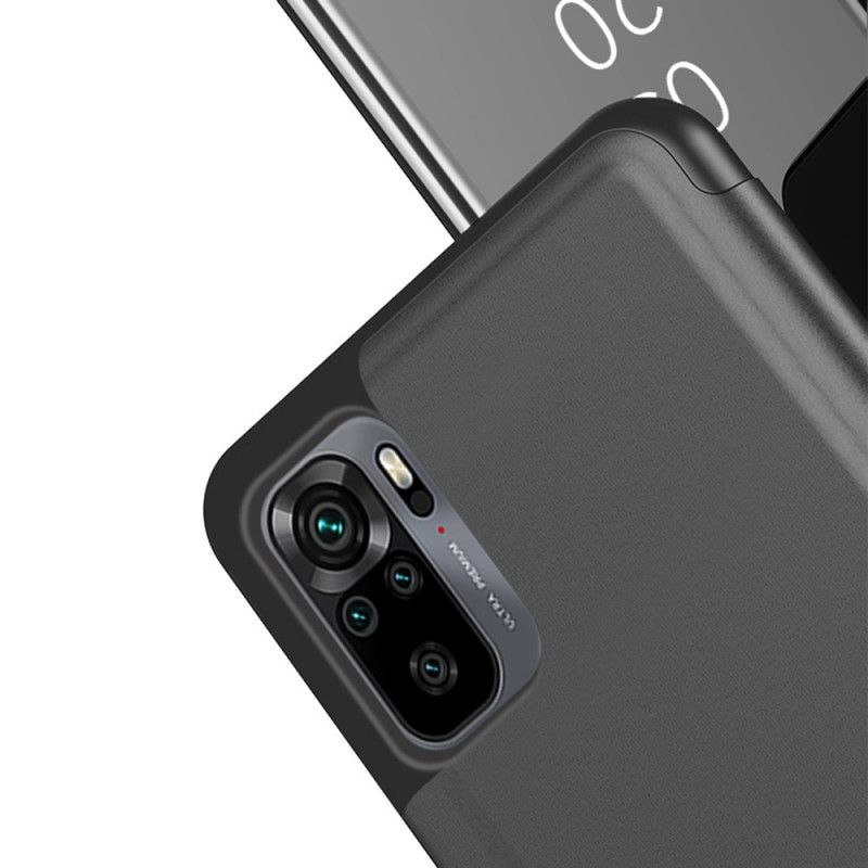 Sichtabdeckung Xiaomi Redmi Note 10 / Note 10S Schwarz Spiegel Und Kunstleder