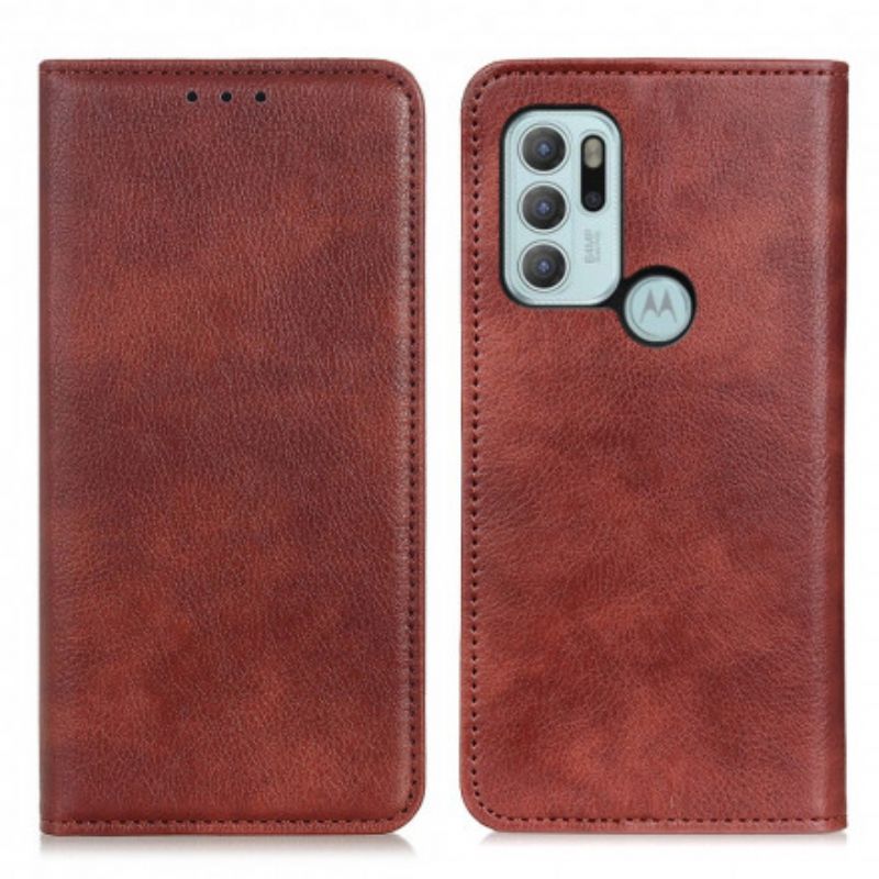 Flip Case Für Moto G60s Elegance Spaltleder Litschi