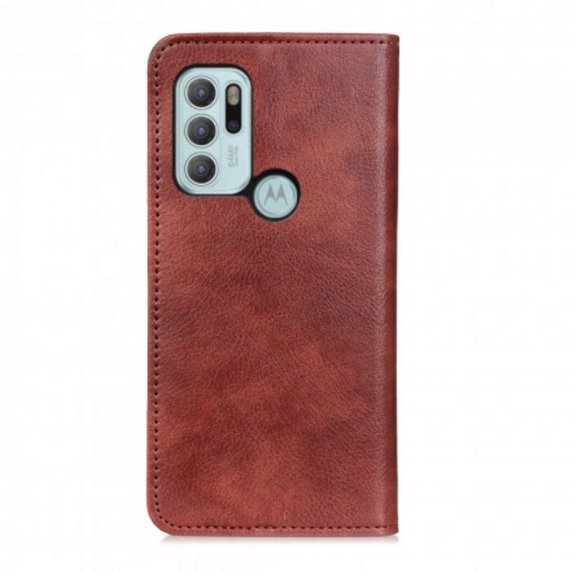 Flip Case Für Moto G60s Elegance Spaltleder Litschi