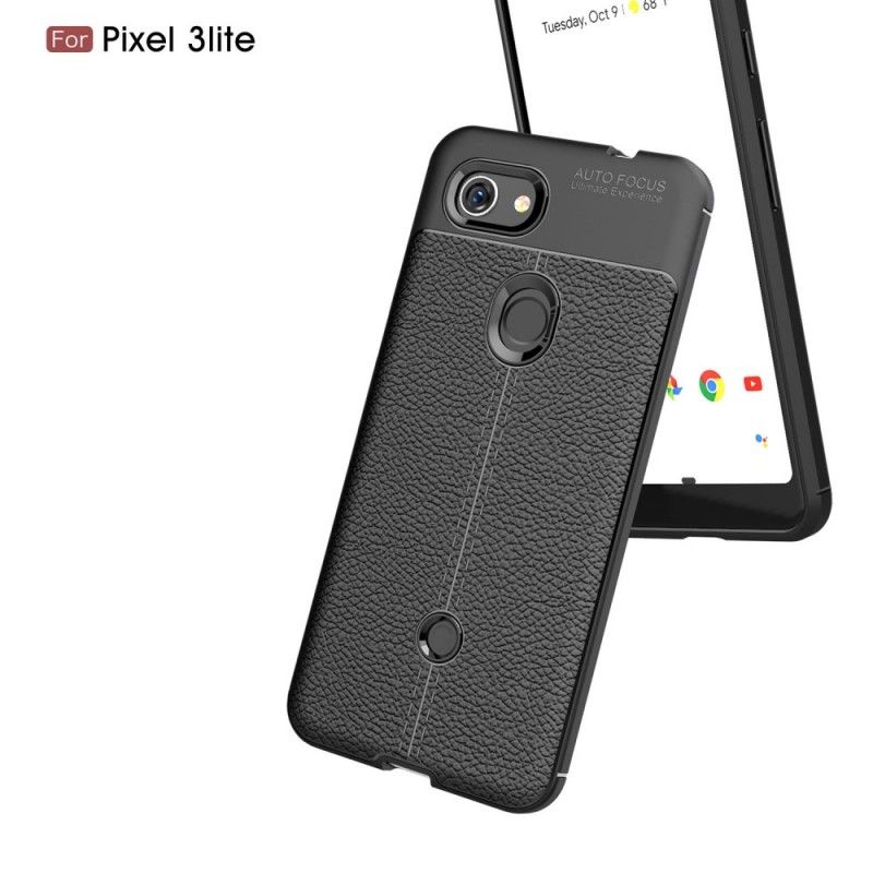 Hülle Google Pixel 3A Schwarz Doppellinien-Litschileder-Effekt