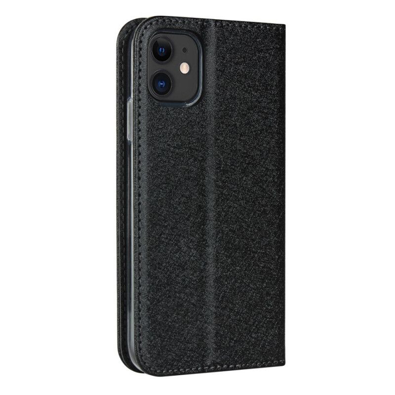 Flip Case Für iPhone 11 Schwarz Weicher Lederstil Mit Riemen