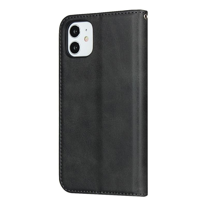 Flip Case Für iPhone 11 Schwarz Zweifarbiger Ledereffekt Mit Riemen