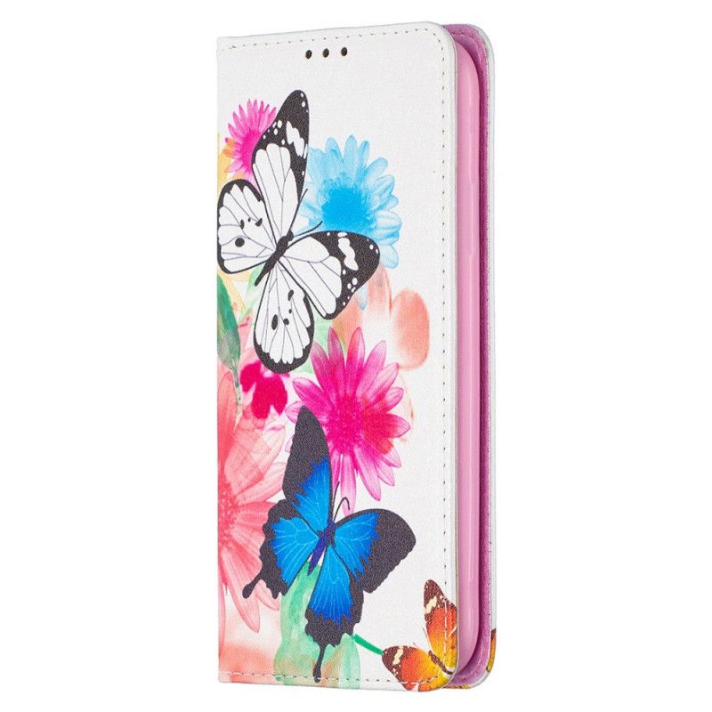 Flip Case Für iPhone 11 Weiß Bunte Schmetterlinge