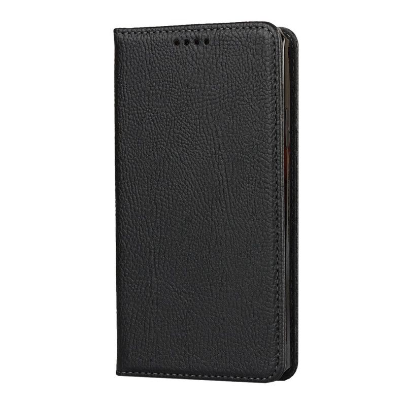 Flip Case iPhone 11 Schwarz Echtes Litschileder Mit Tanga