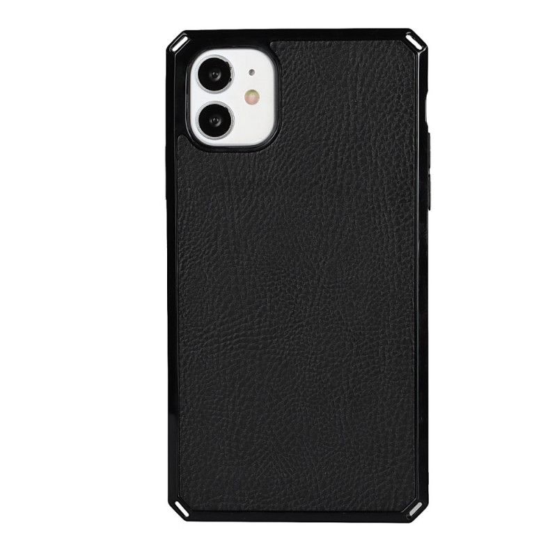 Flip Case iPhone 11 Schwarz Echtes Litschileder Mit Tanga