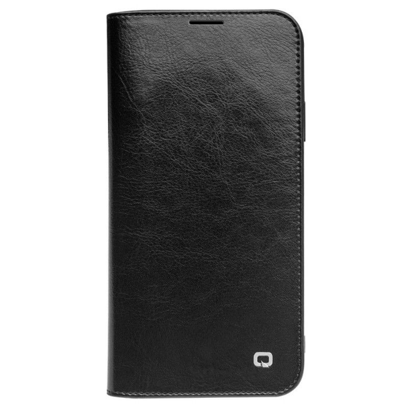 Flip Case iPhone 11 Schwarz Echtes Qialino-Leder