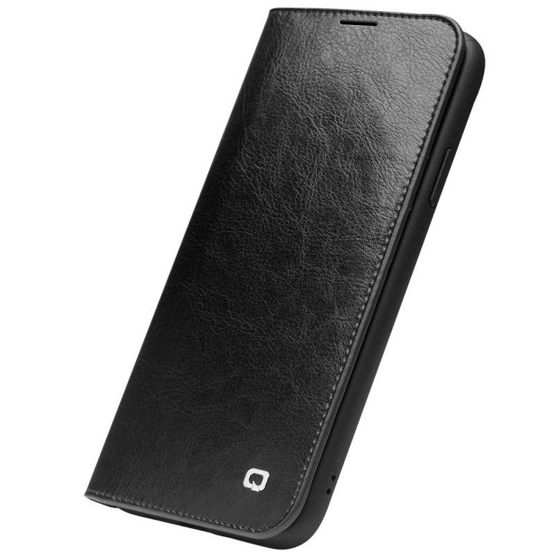 Flip Case iPhone 11 Schwarz Echtes Qialino-Leder
