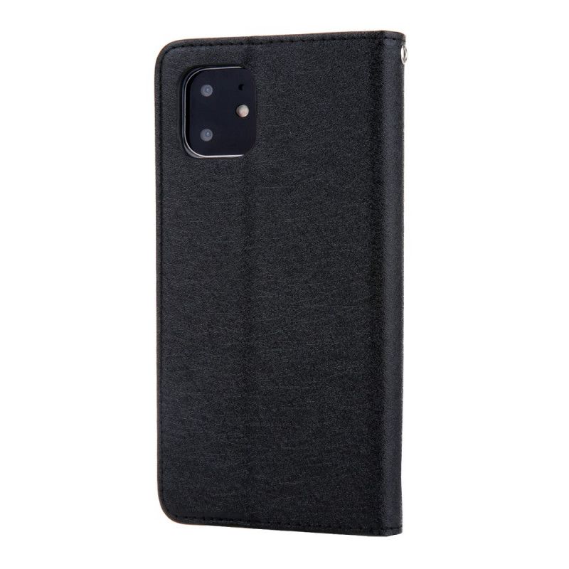 Flip Case iPhone 11 Schwarz Ledereffekt Mit Seidentextur