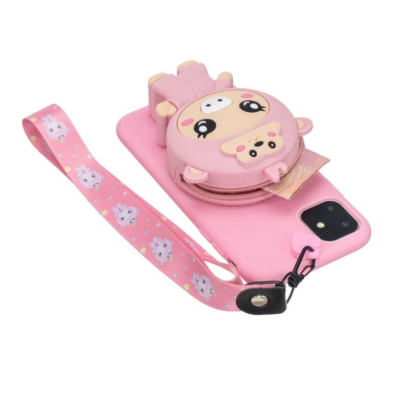 Hülle iPhone 11 3D Schwein Mit Karabinerband