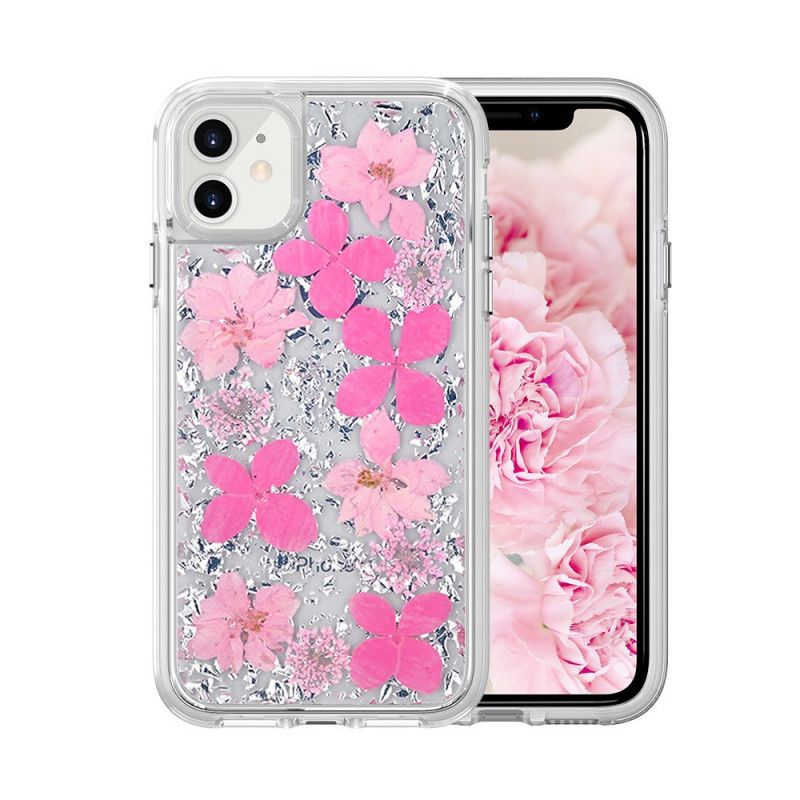 Hülle iPhone 11 Hellpurpur Luxuriöser Blumenglitter