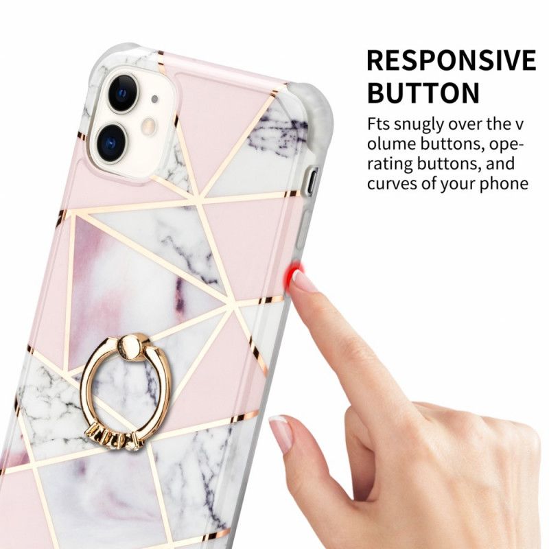 Hülle iPhone 11 Magenta Geometrischer Marmor Mit Stützring