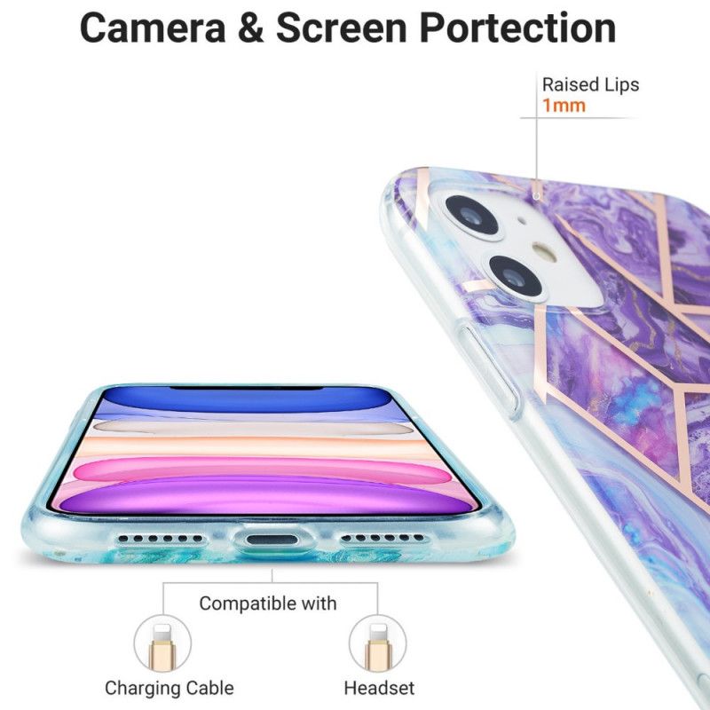 Hülle iPhone 11 Pink Auffälliger Geometrischer Marmor