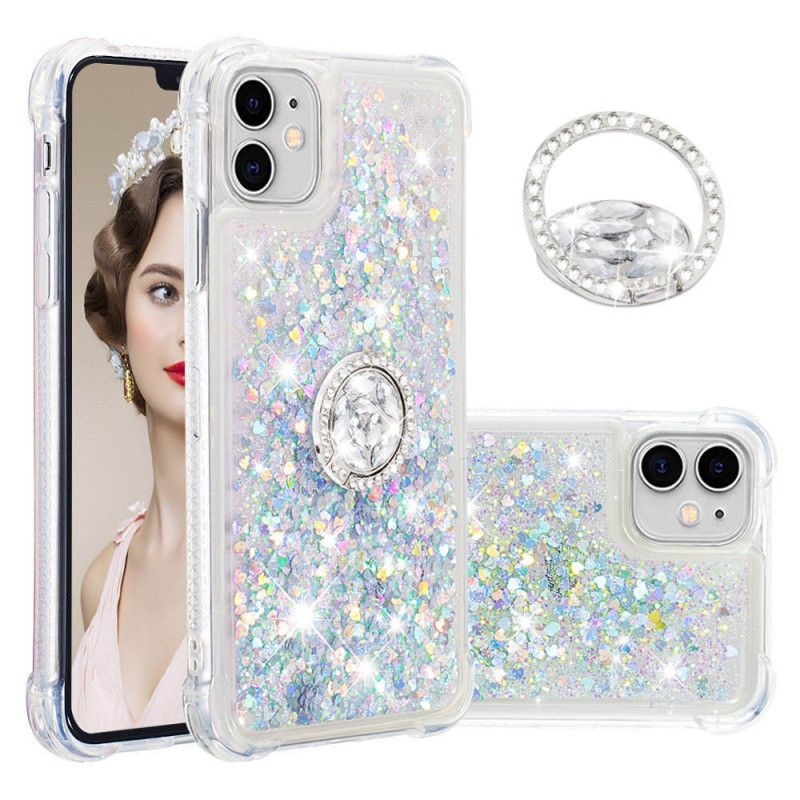 Hülle iPhone 11 Weiß Handyhülle Pailletten Mit Diamantträgerring