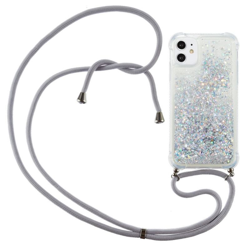 Hülle iPhone 11 Weiß Pailletten Mit Schnur