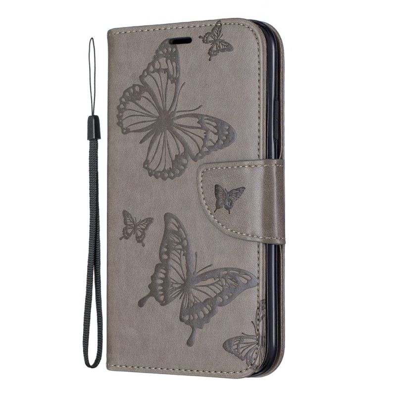 Lederhüllen Für iPhone 11 Grau Bedruckte Schmetterlinge Mit Tanga