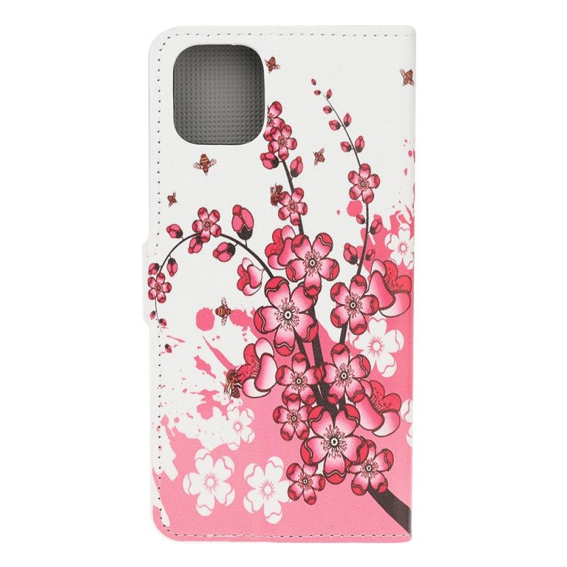 Lederhüllen iPhone 11 Magenta Tropische Blumen