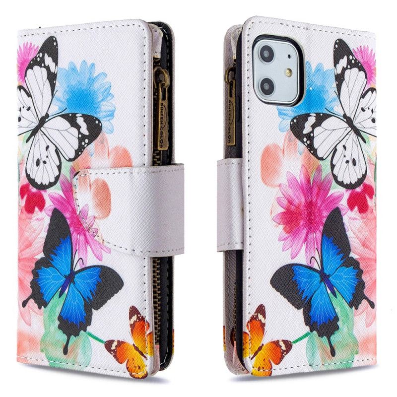 Lederhüllen iPhone 11 Schwarz Schmetterlings-Reißverschlusstasche
