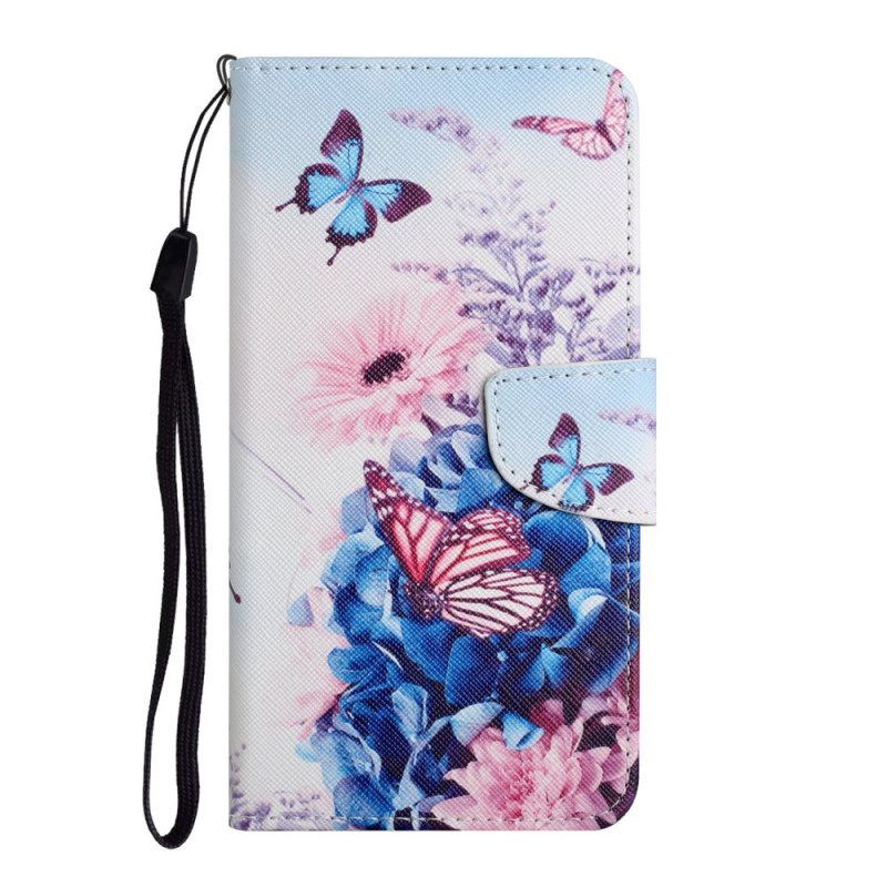 Flip Case Für Samsung Galaxy S22 Ultra 5G Blumenstrauß Und Schmetterlinge