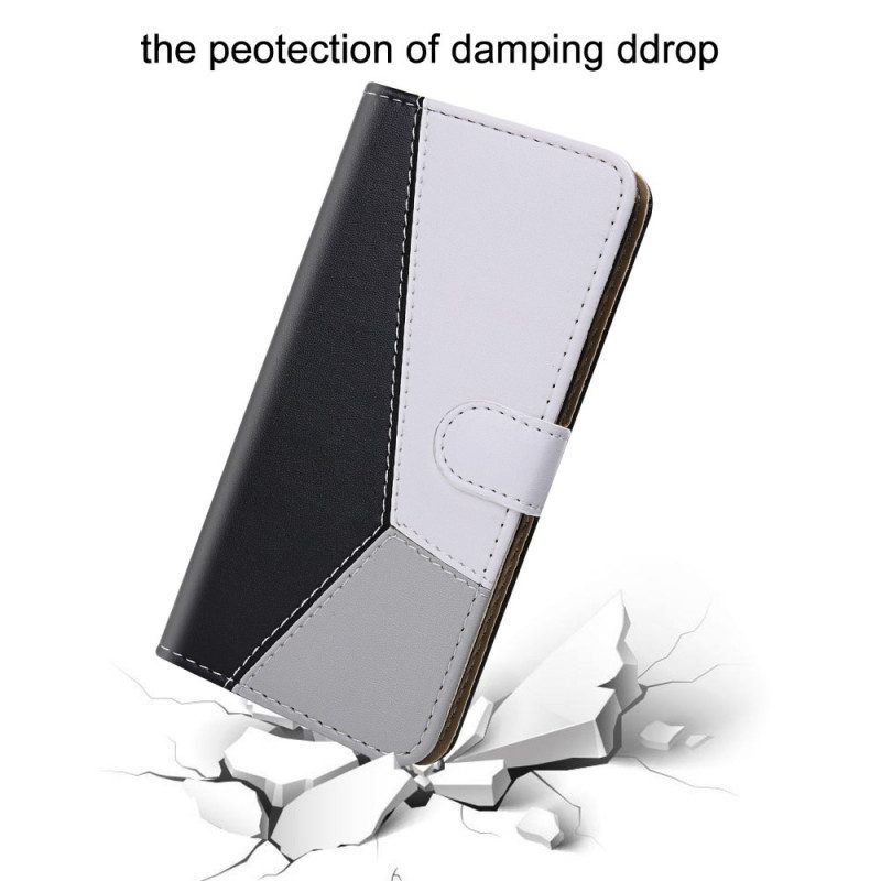 Flip Case Für Samsung Galaxy S22 Ultra 5G Dreifarbiger Ledereffekt