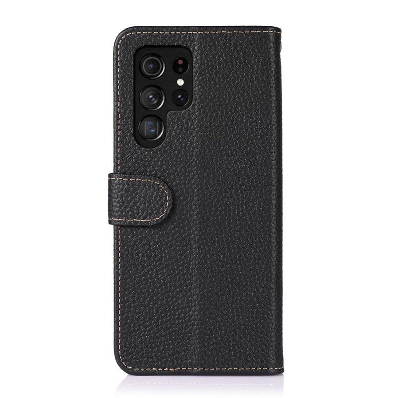 Flip Case Für Samsung Galaxy S22 Ultra 5G Echtes Khazneh-litschi-leder