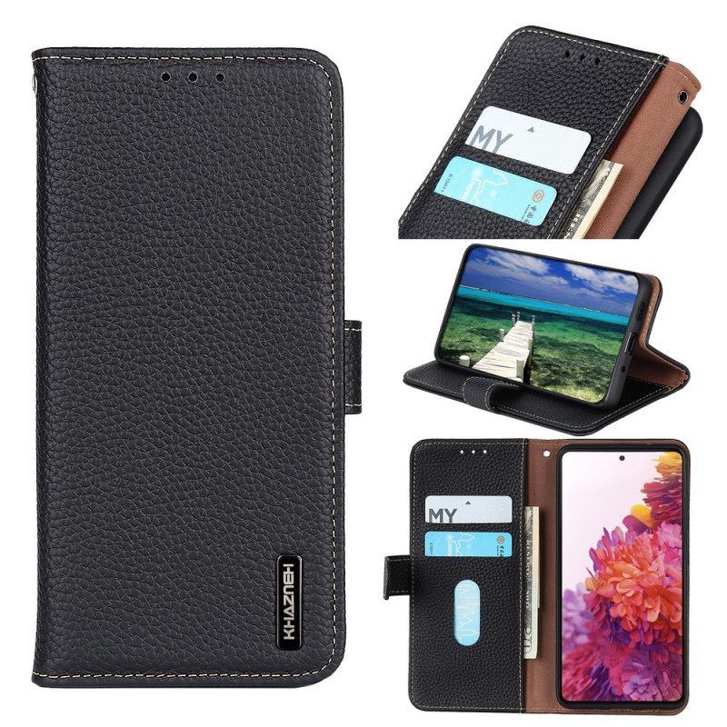 Flip Case Für Samsung Galaxy S22 Ultra 5G Echtes Khazneh-litschi-leder