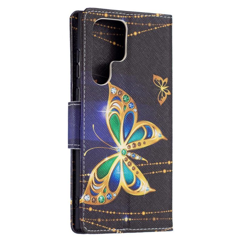 Flip Case Für Samsung Galaxy S22 Ultra 5G Goldene Schmetterlinge