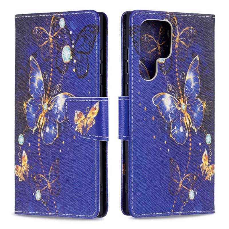 Flip Case Für Samsung Galaxy S22 Ultra 5G Goldene Schmetterlinge